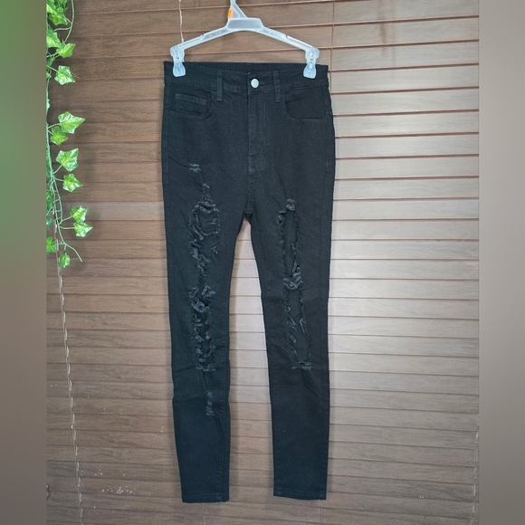 Shein Destroyed High-rise Skinny Black Women's Jeans Size 2 (XS) - Picture 1 of 13